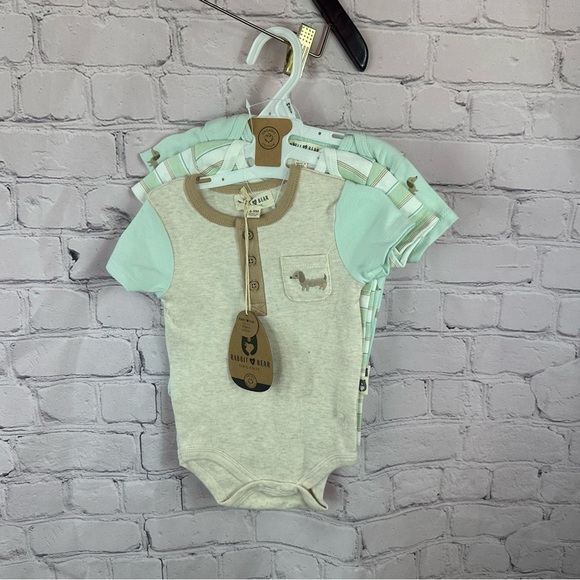rabbit + bear Other - NWT Rabbit + Bear Baby bodysuit Set dachshund Cream and Mint sz 6-9M organic